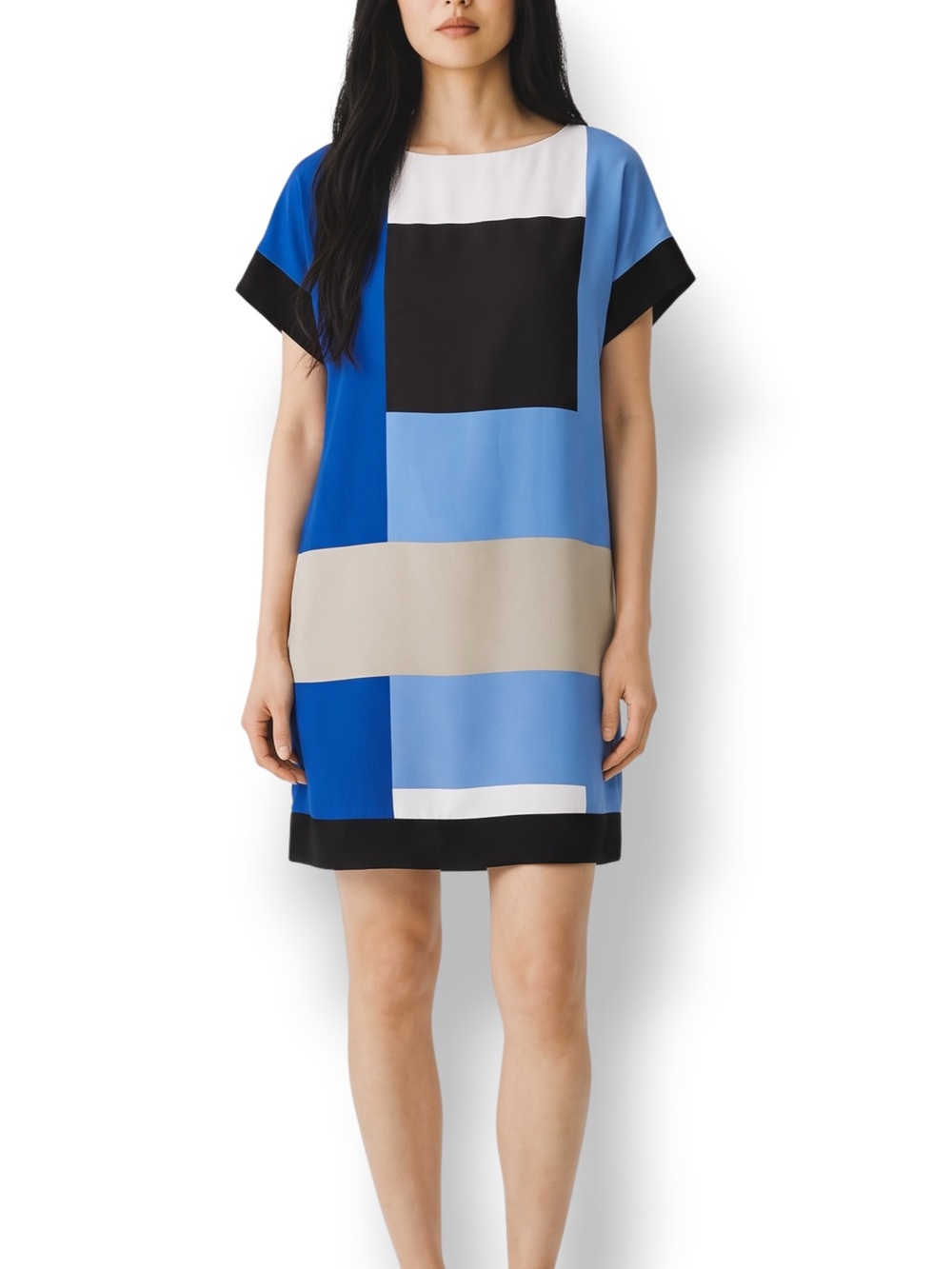 4/$20 REED Size Small Blue Colorblock Shift Dress Oversized Marine Combo